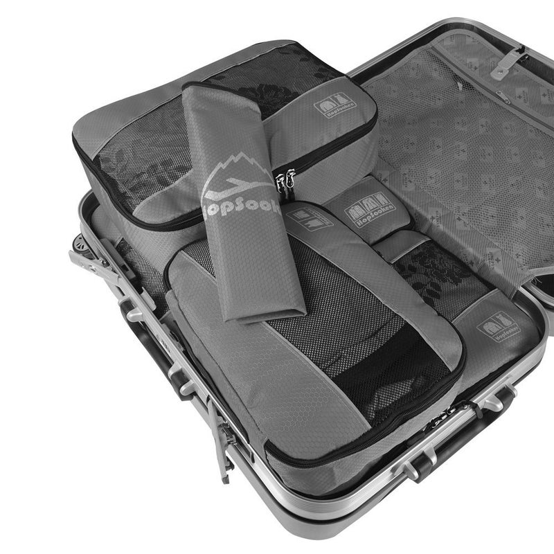 HOPSOOKEN 5pc Packing Cubes Set Large Travel Luggage Organizer 4 Cubes 1 Laundry Pouch Bag (Gray) - Image 5